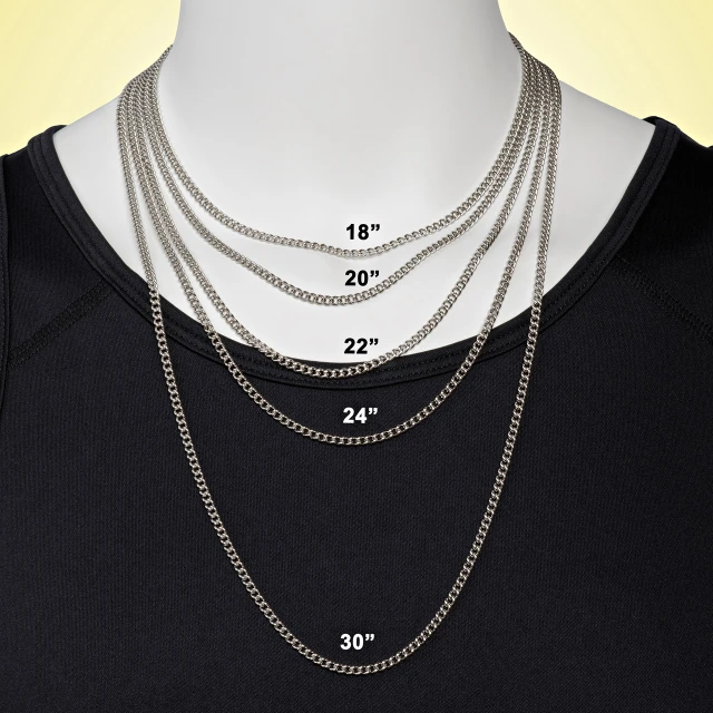 mens-cross-necklace- chain-lengths.webp Men’s cross necklace shown with representative chain- length fit options