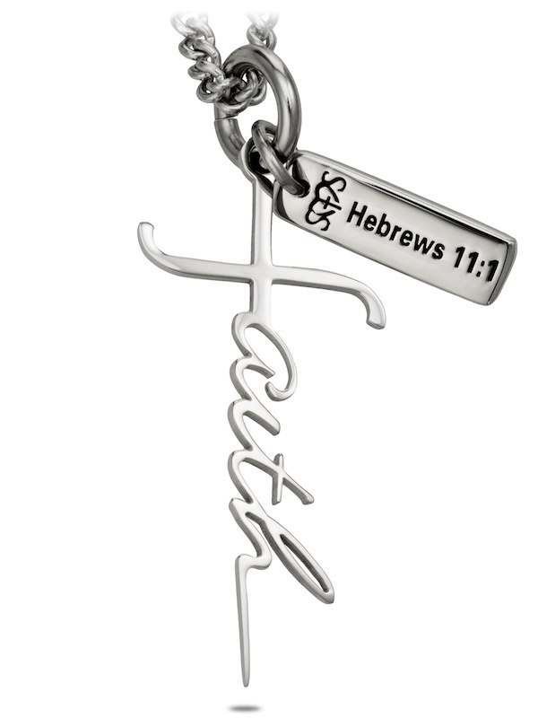 Women&rsquo;s Faith Cross Necklace engraved with Hebrews 11:1