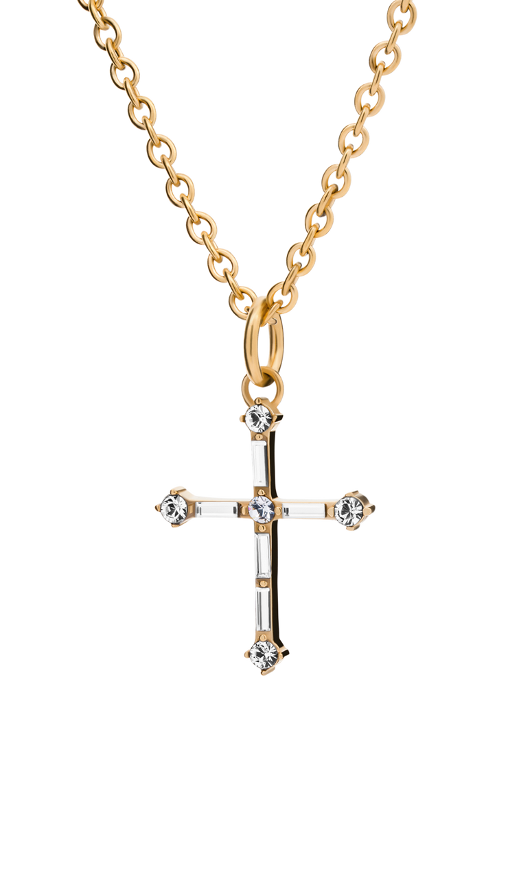 Women's Pefect Love Cross Necklace Yellow Gold Plated with Swarovski Crystals - 1 John 4:18
