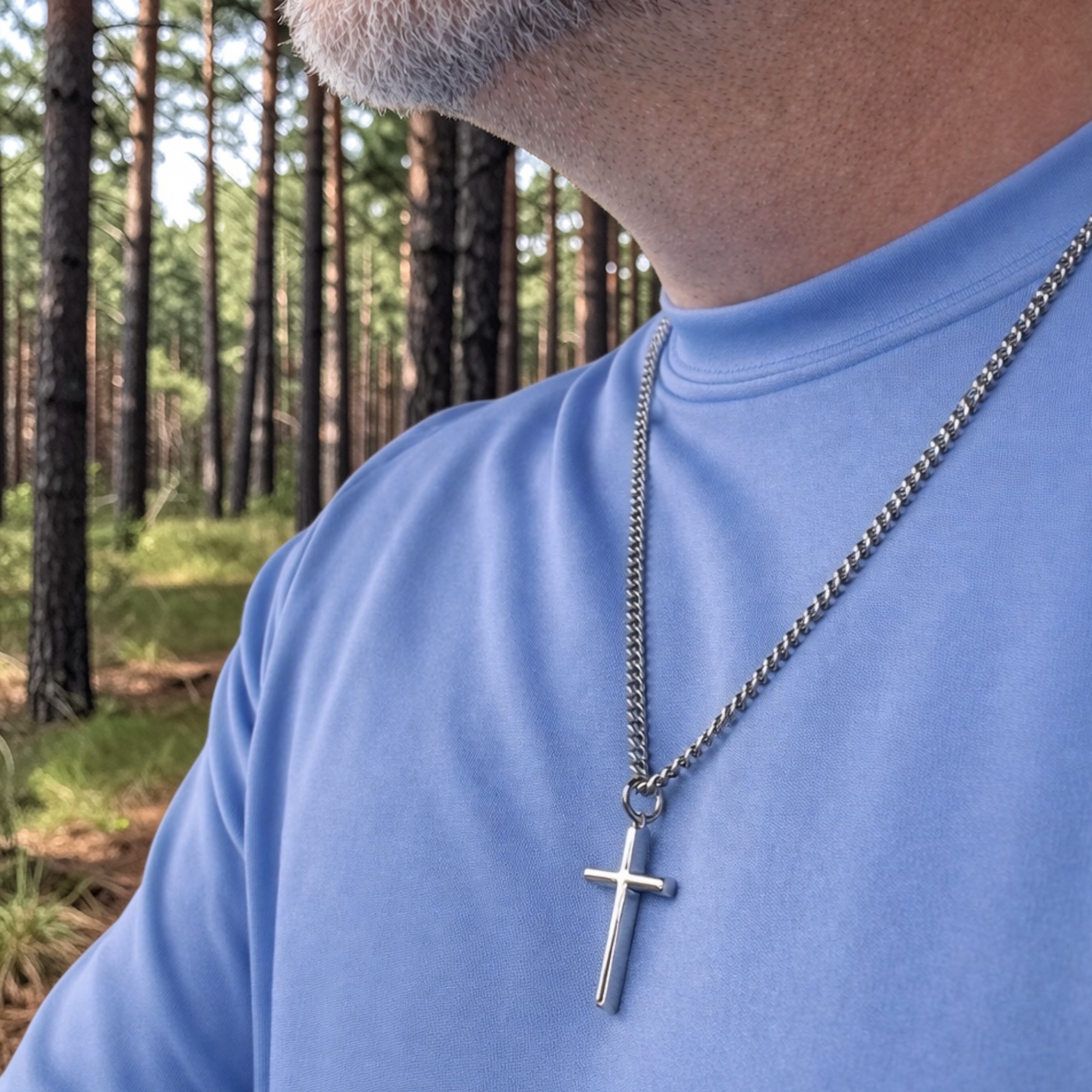 Shields of Strength Send Men Cross Necklace - Isaiah 6:8 Man wearing the Shields of Strength "Send Me - Isaiah 6:8 Cross Necklace"